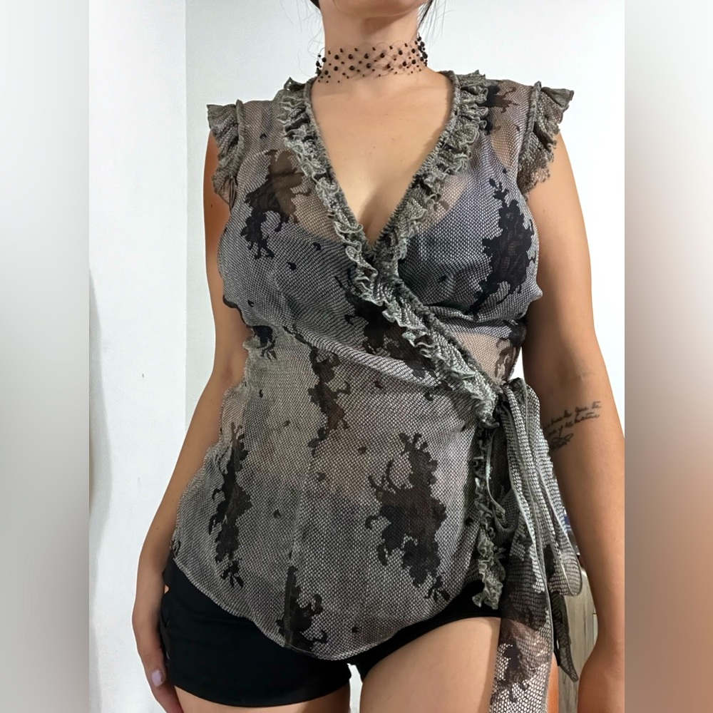 Laundry by Shelli Segal sheer silk wrap top